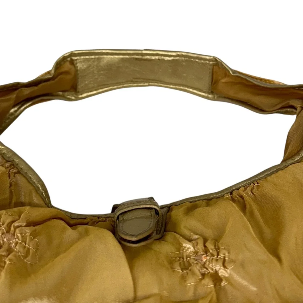 NWT‎ Chateau Shoulder Bag Womens Gold Satin Hobo Purse Ruched Metallic Evening